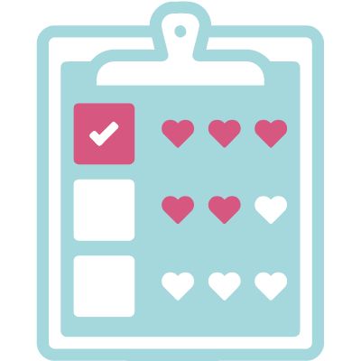 Clipboard icon with a heart rating checklist