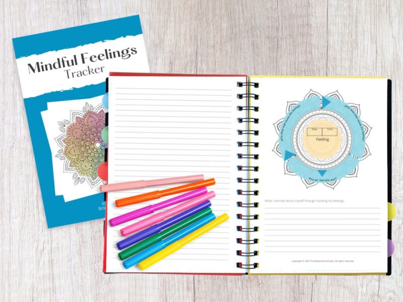 Sample pages of blue version of Mindful Feelings Tracker