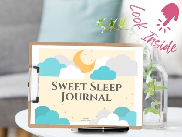 Sleep Journal cover image with prompt to look inside