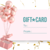 Gift card featuring floating pink balloons tied to pink gift box