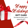 Gift card featuring red and white gift boxes