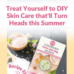 Mockup of skin care recipe ebook on tablet surrounded by bath salts