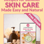 Mockup of skin care recipe ebook on tablet surrounded by shower products