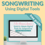 Computer monitor displaying mockup of songwriting digital tools guide