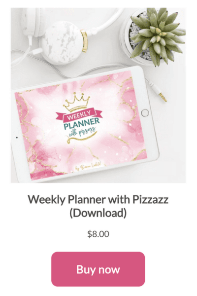Mockup of Weekly Planner with Pizzazz cover on tablet.